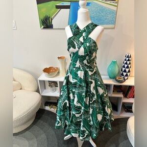 Rebel Love Tiki PinUp Green Leaf Print Midi Dress